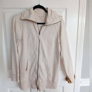 Eddie Bauer  Sweatshirt Oatmeal Cream  Cozy Zip Front Lightweight Size Medium